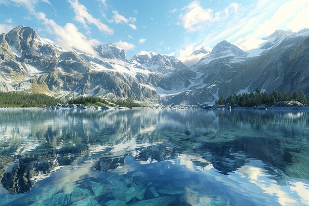 Des montagnes majestueuses reflétées dans un lac cristallin