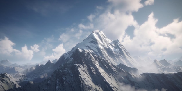 Montagnes avec de la neige dessus et des nuages dans le ciel ai génératif