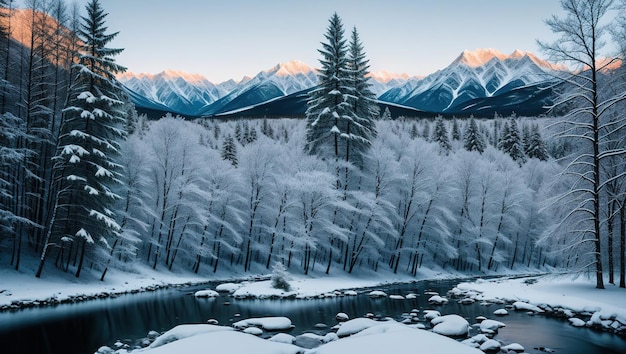 Montagnes de paysage d'hiver Generative AI