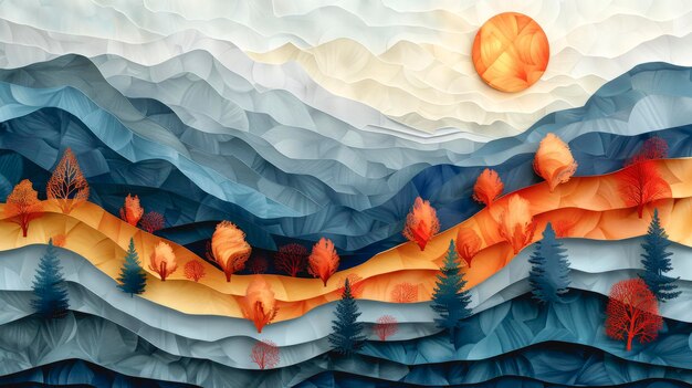 Montagnes de paysages en papier faites dans un artisanat de papier réaliste ou dans le style origami