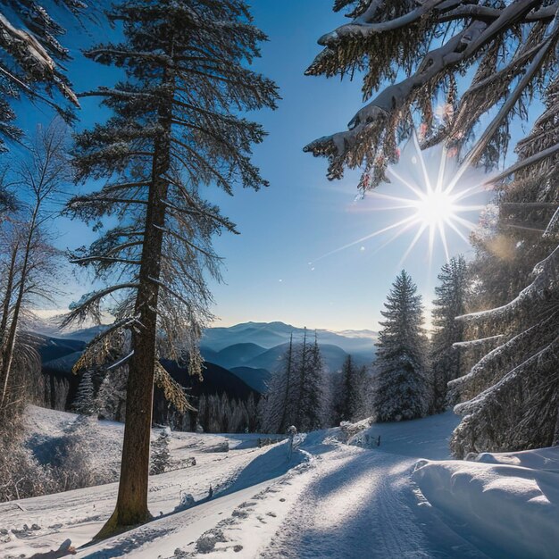 Des montagnes remarquables des Carpates Une nature hivernale magnifique Le soleil à travers les arbres