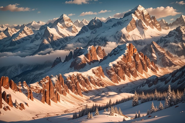 Les montagnes s'élevaient au loin leurs sommets saupoudrés de neige