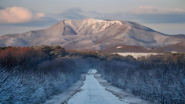 Photo les montagnes de seoraksan sont couvertes de neige en hiver en corée du sud.