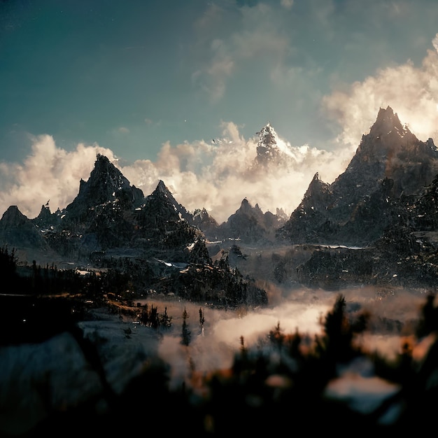 montagnes de Skyrim couvertes de spectacle, brise de montagne