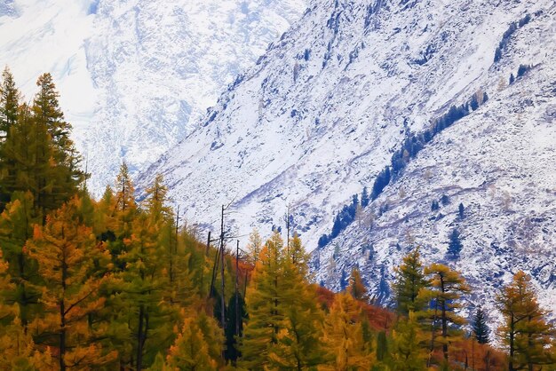 montagnes sommets enneigés, paysage abstrait vue d'hiver