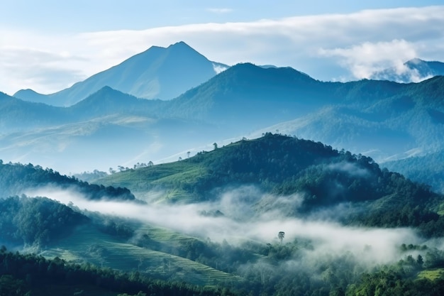 Montagnes sous la brume le matin