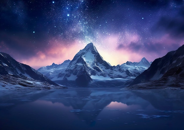La montée laiteuse dans le ciel nocturne au-dessus des paysages de montagnes AI Generative