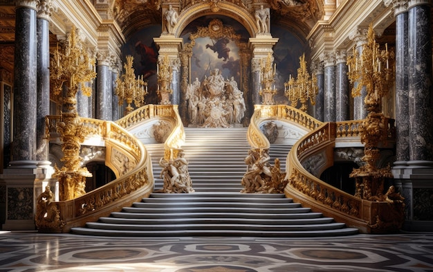 Monter le grand escalier de l'art baroque Generative AI