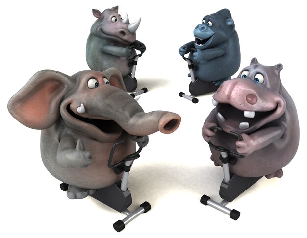 Monter l'hippopotame, le rhinocéros, l'éléphant et le gorille - Illustration 3D