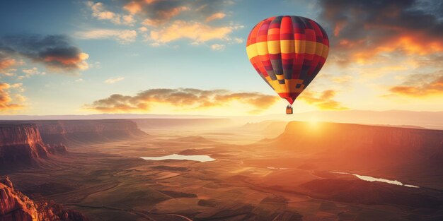 Une montgolfière colorée s'élève dans le ciel, une aventure passionnante et pittoresque