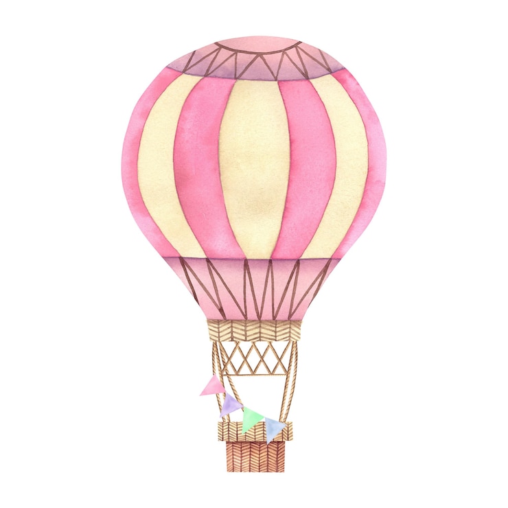 Photo montgolfière illustration à l'aquarelle sur fond isolé un voyage dans le ciel chambre d'enfant