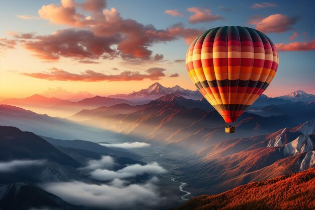 Photo une montgolfière multicolore volant au-dessus du ciel nuageux