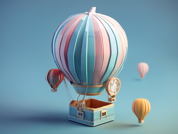 Montgolfière de rendu 3d isométrique mignon minuscule