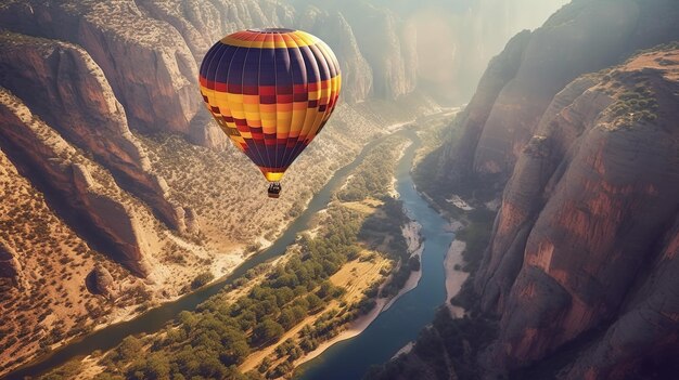 une montgolfière survolant le Botan Canyon en TURQUIE