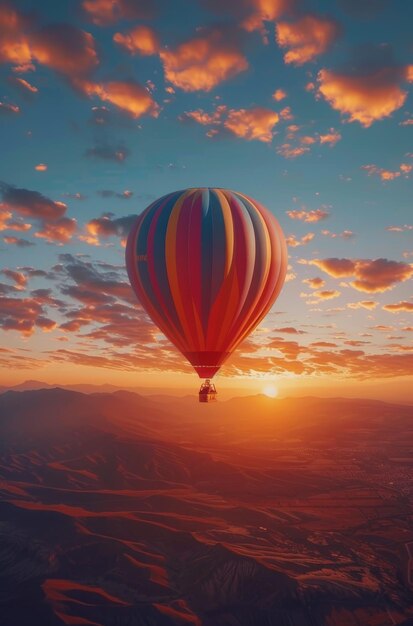 Photo une montgolfière survolant une chaîne de montagnes