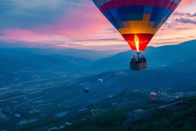 Une montgolfière survolant la montagne