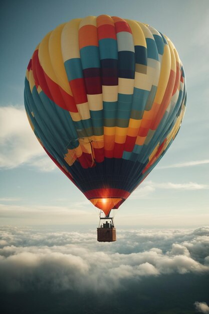 Une montgolfière volant à travers les nuages