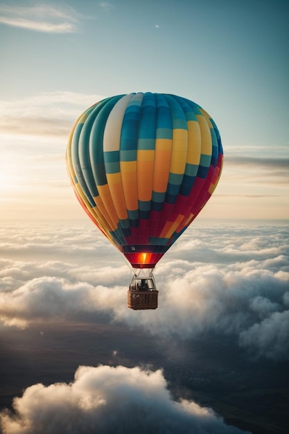 Une montgolfière volant à travers les nuages