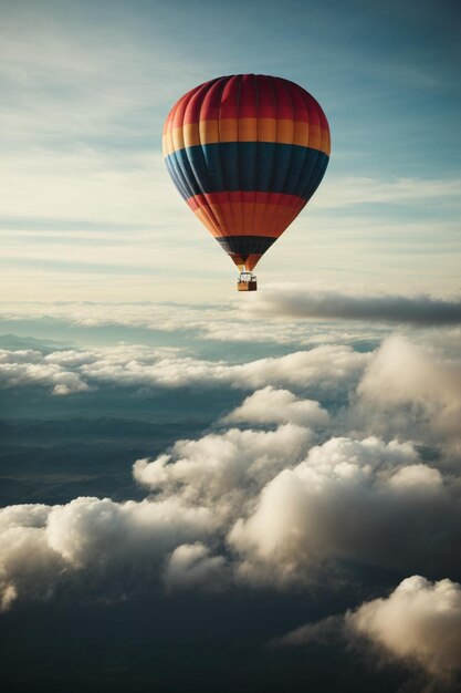 Une montgolfière volant à travers les nuages