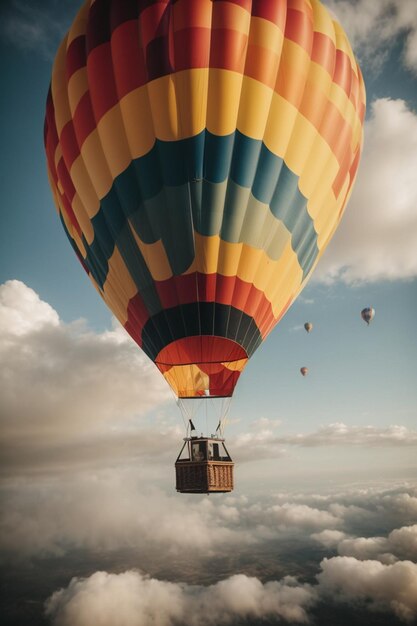 Une montgolfière volant à travers les nuages