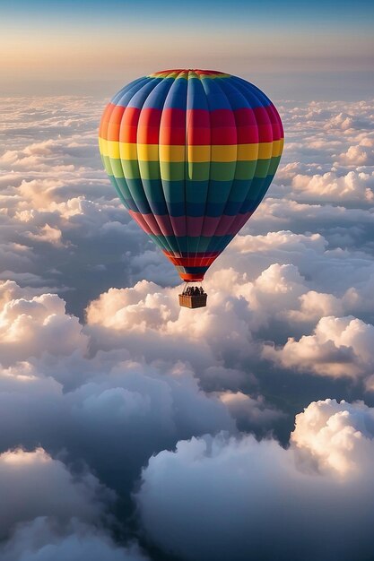 Une montgolfière volant à travers les nuages