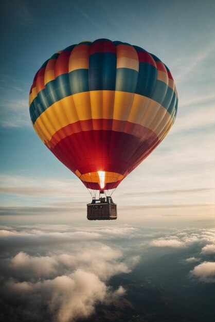 Une montgolfière volant à travers les nuages