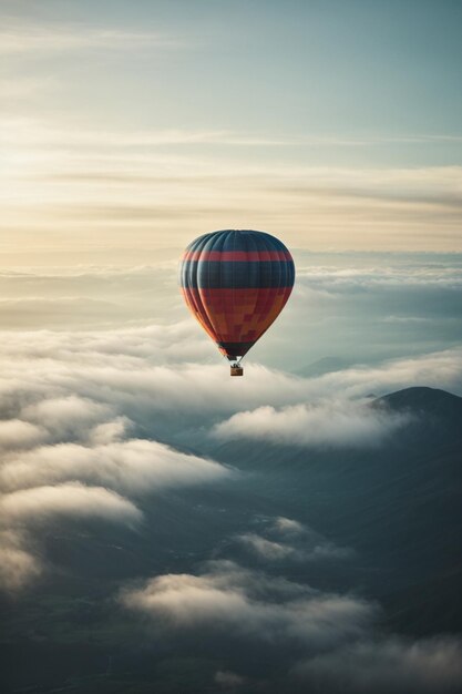 Une montgolfière volant à travers les nuages