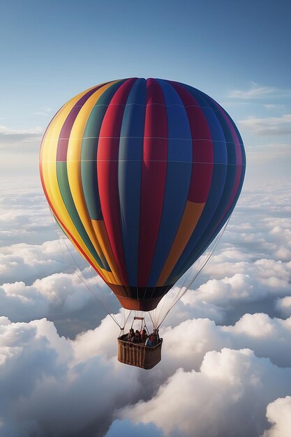 Une montgolfière volant à travers les nuages