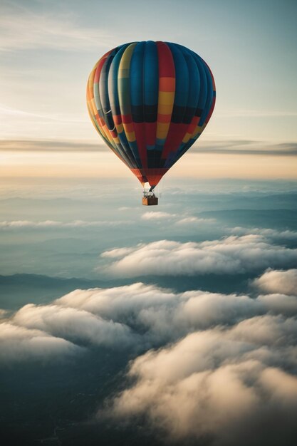 Une montgolfière volant à travers les nuages