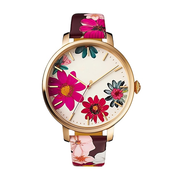 Montre bracelet floral féminin ou élément de montre-bracelet sur fond blanc IA générative