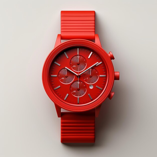 Une montre chronographe rouge vibrante avec un rendu 3D détaillé