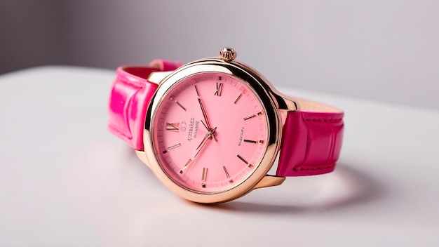 Une montre féminine rose isolée