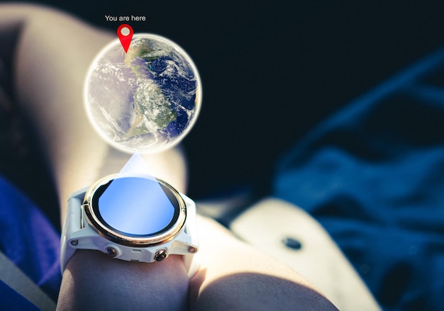 Montre GPS pour acheminer la carte vers la destination au poignet avec hologramme globe