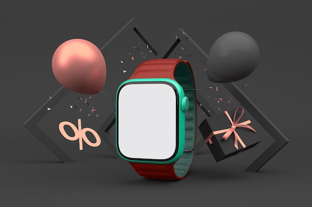 Montre intelligente côté droit avec fond sur le thème du vendredi noir