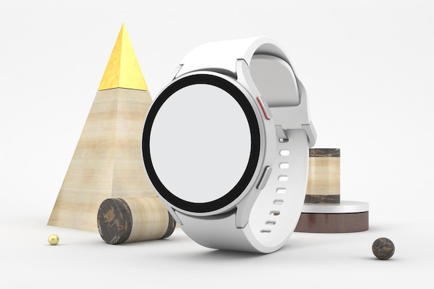 Montre intelligente ronde abstraite côté droit sur fond blanc