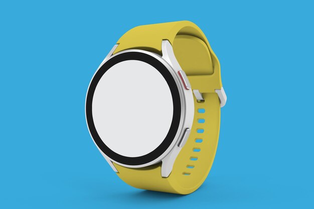 Montre intelligente ronde côté droit isolé sur fond bleu