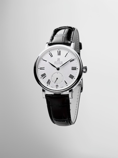 Une montre de luxe élégante avec un bracelet en cuir noir