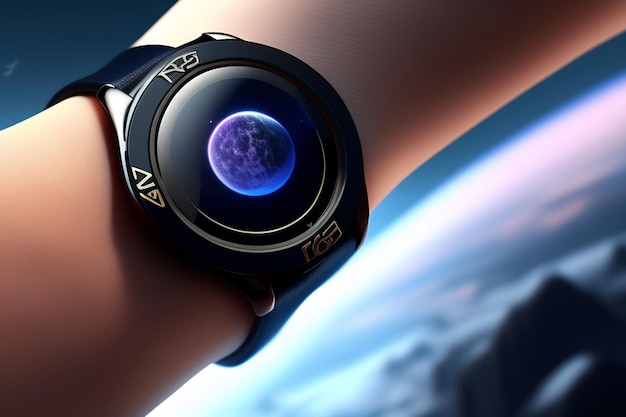 Une montre avec une planète sur le cadran