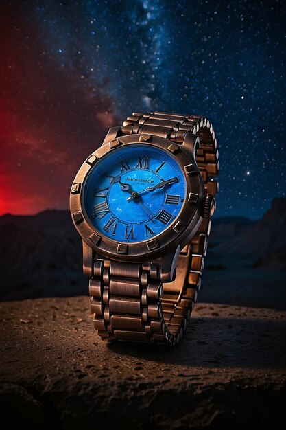 Photo une montre de poignet en bronze mystique dans le ciel nocturne impétueux