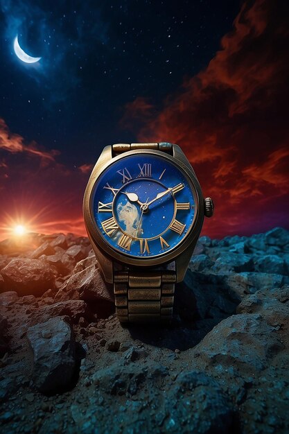 Photo une montre de poignet en bronze mystique dans le ciel nocturne impétueux