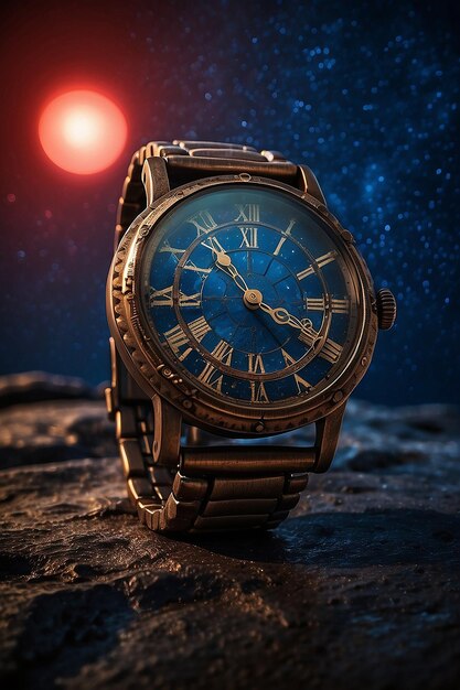 Photo une montre de poignet en bronze mystique dans le ciel nocturne impétueux