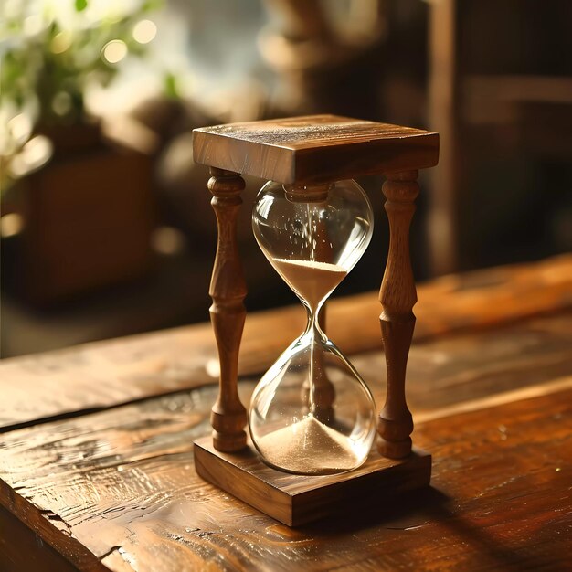 Photo montre de sable en bois table en bois de style rustique