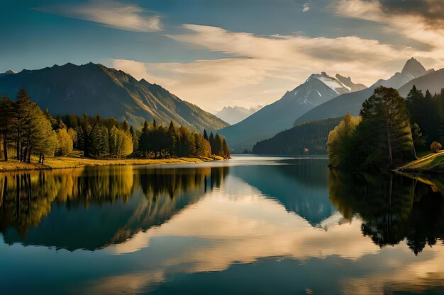 Photo montrez un lac calme ou un lac reflétant la céleste de l'année qui passe et la fraîcheur de l'apparence du premier jour ressource créative ai générée