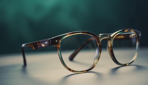 Monture de lunettes imprimé animal léopard ou tigre sur la table sur un arrière-plan flou ai génératif