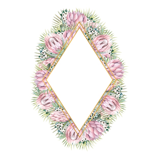 Monture en or en forme de diamant avec fleurs protea