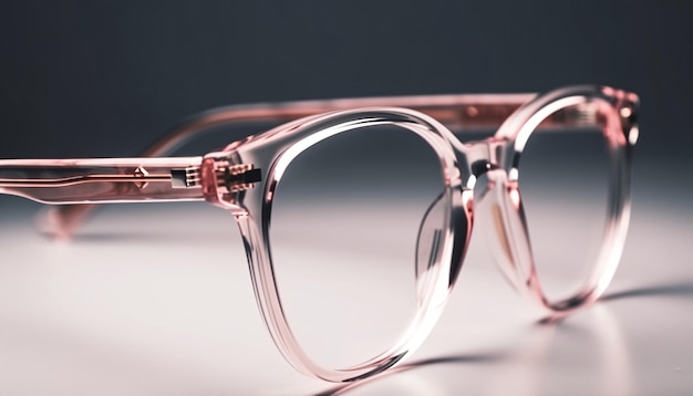 Montures de lunettes roses translucides sur la table ai générative