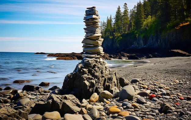 Monument côtier du cairn de pierre haute à Cullite Cove à l'ouest d'Ai