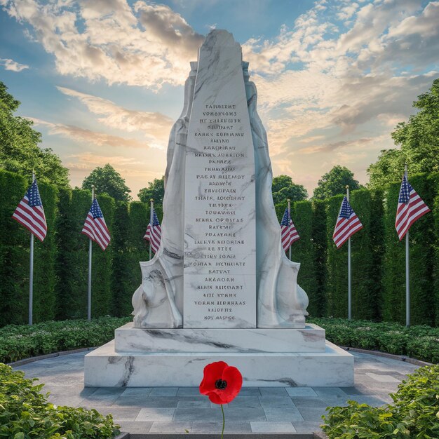 Photo un monument avec une fleur rouge au milieu