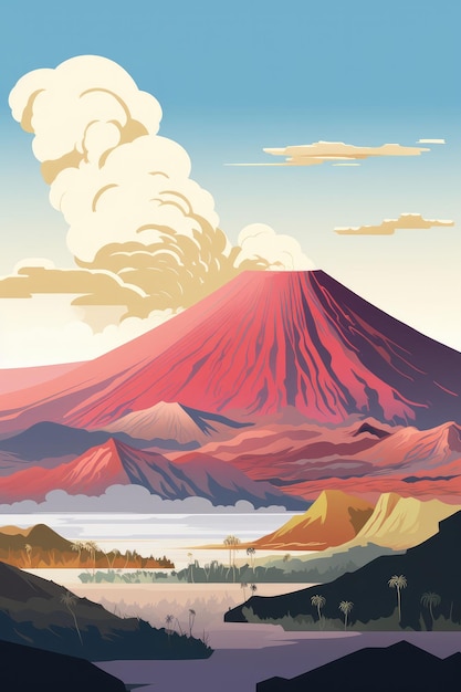 Photo monuments de l'indonésie illustrations du paysage du volcan génératif ai