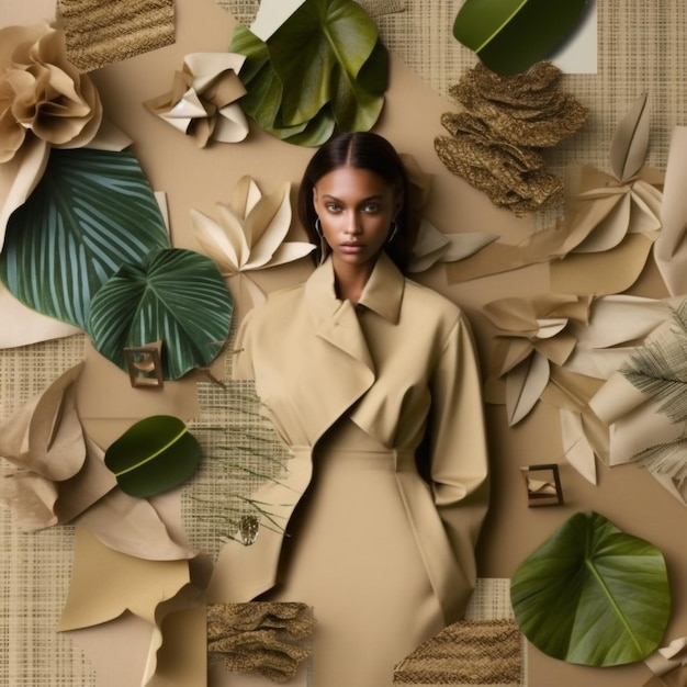 Moodboard avec des vêtements fleurs tissus collage d'éléments de mode automne hiver